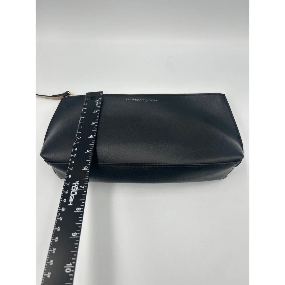 Donna Karan New York Black Pebbled Faux Leather Cosmetic Bag Gold Zip Pouch